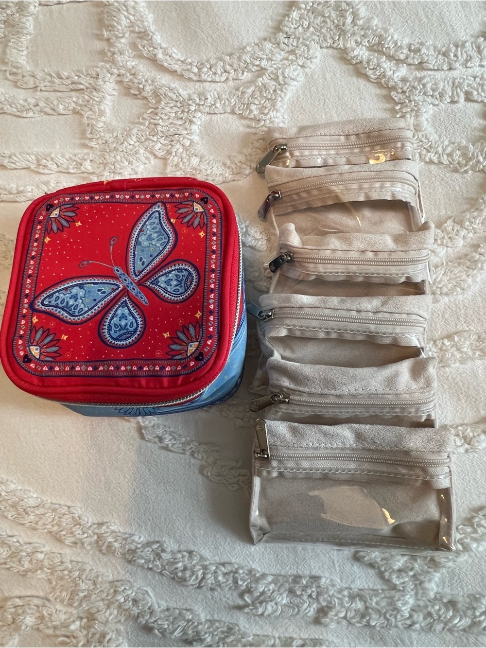 Brighton Red and Blue Butterfly Travel Pouch Set